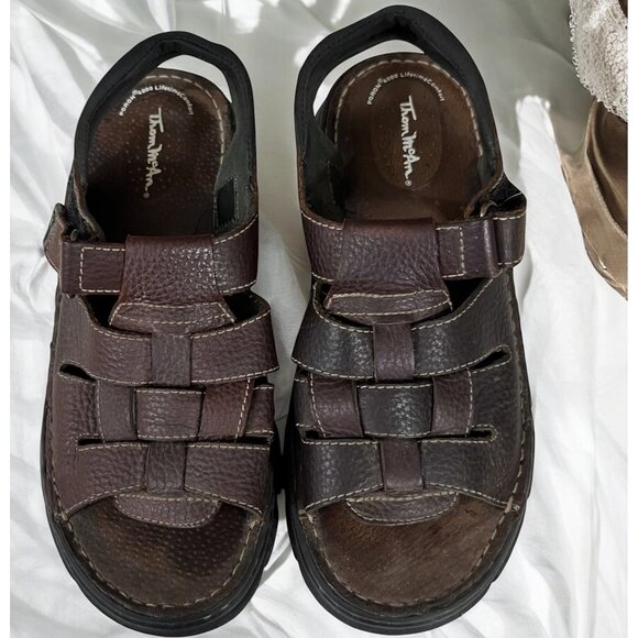 Vintage 90s Tom McCann‎ Brown Leather Chunky Fisherman Festival Sandals Size 11 - Picture 1 of 7